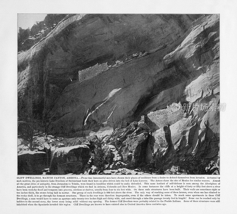 古美国照片:悬崖民居，Mancos Canyon，亚利桑那州，美国，1893